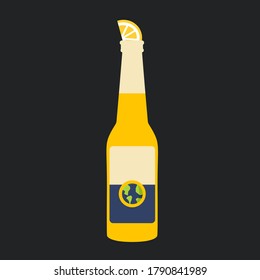 modern clean earth label vector graphic in creative graphic yellow beer bottle drinks & lemon flat design illustration art. coronavirus spread over the world or globe. global corona outbreak concept 