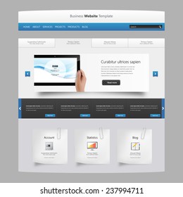 Modern Clean ebsite design template, with Tablet in Hand realistic illustration. 