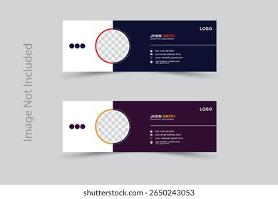 Modelo moderno e limpo de assinatura de e-mail para marcas pessoais ou corporativas. Perfeito para profissionais, freelancers e empresas. Totalmente editável, pronto para impressão e em camadas para facilitar a personalização.
