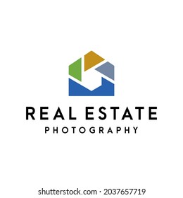 A modern, clean and geometric logo about a home or real estate and a photography icon.
EPS 10, Vector.