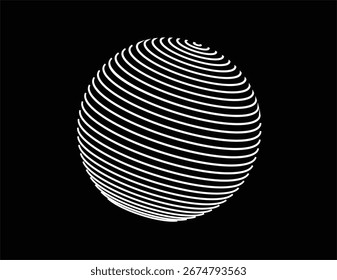 Un icono moderno y limpio con una esfera de rayas blancas sobre un fondo oscuro, perfecto para la tecnología, la inteligencia artificial, las finanzas y la marca de negocios.