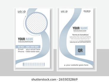 Diseño moderno y limpio de la tarjeta de la identificación con la foto y el código de QR