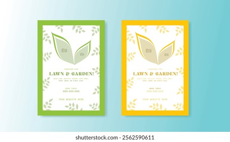 Modern and clean lawn and garden flyer design with vibrant colors, eco-friendly themes, and nature-inspired elements, perfect for landscaping, gardening, and outdoor services promotion.