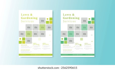 Modern and clean lawn and garden flyer design with vibrant colors, eco-friendly themes, and nature-inspired elements, perfect for landscaping, gardening, and outdoor services promotion.