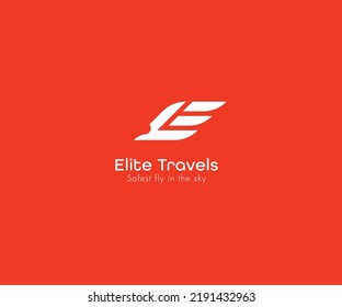 Modern clean letter E traveling company logo design, alphabet E represents a flying bird design