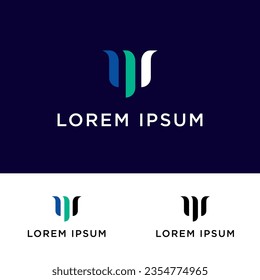 Logo W de letra moderna y limpia con color azul, vector
