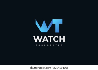 Modern and Clean Letter W and T Logo Design. WT Logo in Blue Gradient Concept. Suitable for Business or Technology Logo