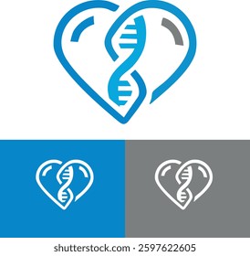 Modern and clean logo design featuring a heart shape integrated with a DNA double helix. Perfect for medical services, genetic research, biotechnology, healthcare clinics, and wellness companies. Edit