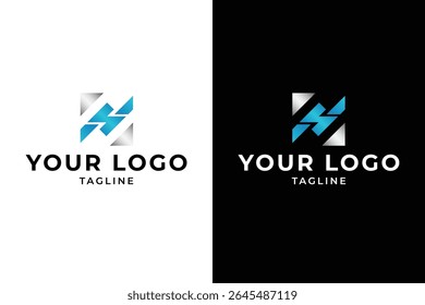 Design de logotipo moderno e limpo com uma forma geométrica abstrata. O logotipo é apresentado em um fundo branco e preto para mostrar sua versatilidade. 