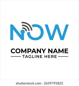 Design de logotipo moderno e limpo com a palavra AGORA com um símbolo de conectividade, nome da empresa e slogan abaixo