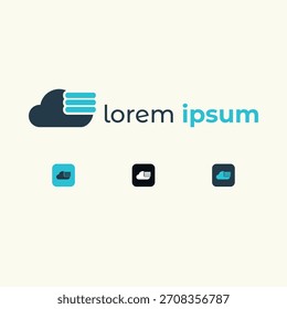Um design de logotipo moderno e limpo com uma nuvem combinada com linhas empilhadas representando dados, livros ou arquivos digitais. Este logotipo vetorial versátil é ideal para serviços em nuvem, empresas de armazenamento de dados