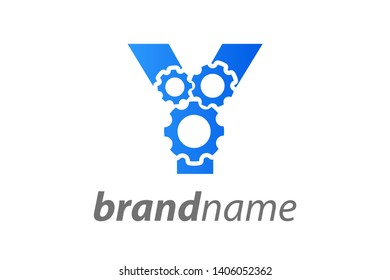Modern and Clean logo design Letter Y combine with Gear.