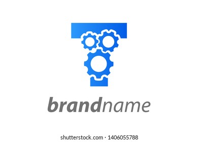 Modern and Clean logo design Letter T combine with Gear.