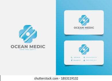 Modern and clean medical logo in ocean blue gradient concept. Hospital logo with cross symbol