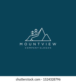 Modern, Clean, Minimalist Line Art Landscape Mountain Vector Logo Design  - Vector