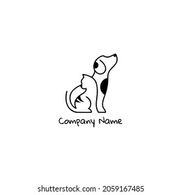 modern clean minimalist line art pet cat dog animal logo vector illustration design. icon petshop cat dog logo. black with white isolated background art
