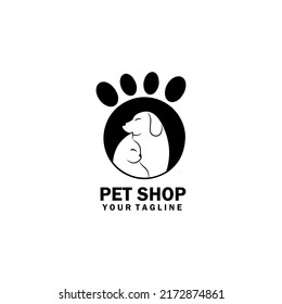 modern clean minimalist line art pet cat dog animal logo vector illustration design. icon petshop cat dog logo. black with white isolated background art