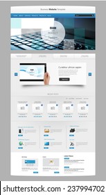 Modern Clean One page website design template. All in one set for website design that includes one page website template with Tablet in Hand realistic illustration. 