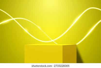 Ein modernes und sauberes Podiumdisplay mit Würfeln mit sanfter Beleuchtung vor einer Kulisse, ideal für Produktmockups, Markenpräsentationen.