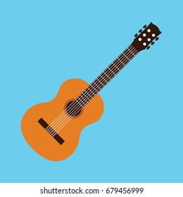 modern clean realistic classical guitar vector. flat design classic music cartoon. concept musical isolated icon or symbol. orange, yellow acoustic wooden guitar. beautiful melody for concert