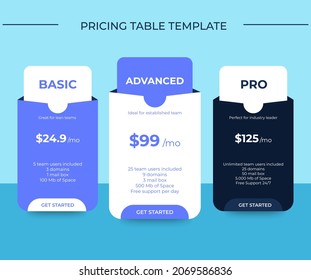 Modern clean simple pricing subscription table template for website. vector EPS 10