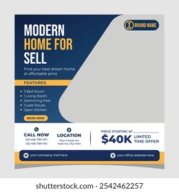 A modern and clean social media post template for real estate advertising.