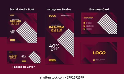 Modern and clean social media post,facebook cover,instagram stories and business card template bundle