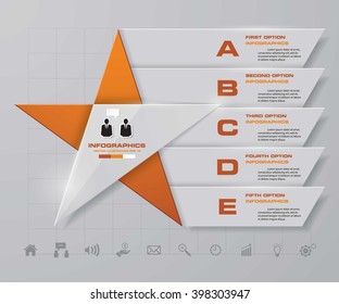 modern clean template star shape with 5 steps labels.vector.