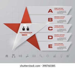 modern clean template star shape with 5 steps labels.vector.