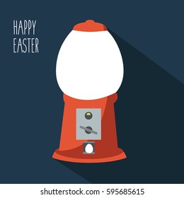 modern clean vector greeting card & one cool gumball machine with a nice and simple cute sweet little & big soft or Hard boiled chocolate egg with text happy easter 