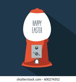 modern clean vector greeting card & one cool gumball machine with a nice and simple cute sweet little & big soft or Hard boiled chocolate egg with text happy easter 
