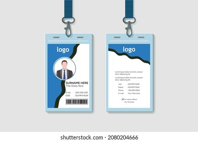 Tarjetas De Identificación De Color Azul De Estilo De Ondas Doble-Doble-Margen Vertical Limpias Modernas Para Las Cosas De La Compañía. Ilustración de vectores de diseño plano
