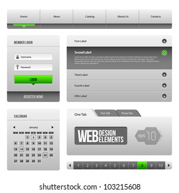 Modern Clean Website Design Elements Grey Green Gray 3: Buttons, Form, Slider, Scroll, Carousel, Icons, Menu, Navigation Bar, Download, Pagination, Video, Player, Tab, Accordion, Search,