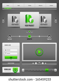 Modern Clean Website Design Elements Grey Green Gray 2: Buttons, Form, Slider, Scroll, Carousel, Icons, Menu, Navigation Bar, Download, Pagination, Video, Player 