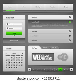 Modern Clean Website Design Elements Grey Green Gray 3: Buttons, Form, Slider, Scroll, Carousel, Icons, Menu, Navigation Bar, Download, Pagination, Video, Player, Tab, Accordion, Search