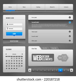 Modern Clean Website Design Elements Grey Blue Gray 3: Buttons, Form, Slider, Scroll, Carousel, Icons, Menu, Navigation Bar, Download, Pagination, Video, Player, Tab, Accordion, Search 