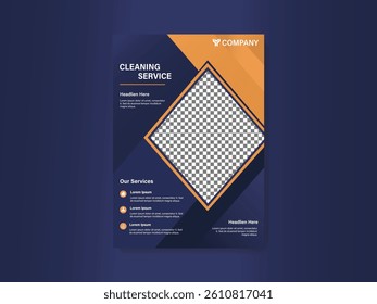 Modern Cleaning Service Flyer Design with Navy Blue and Orange Accents