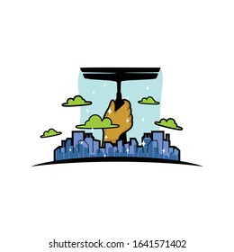 Modern cleaning service logo silhouette editable EPS vector files. For professional business, raise up company, future work and job. Vintage, high end flat design. Apply to web site, mobile phone apps