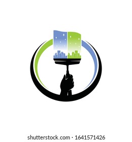 Modern cleaning service logo silhouette editable EPS vector files. For professional business, raise up company, future work and job. Vintage, high end flat design. Apply to web site, mobile phone apps