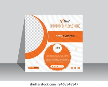 Modern client feedback social media post banner template design .