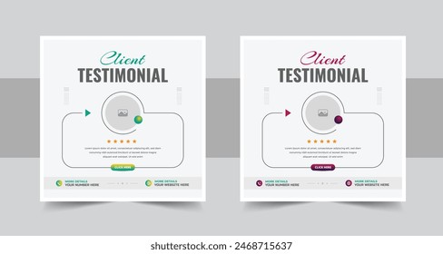 Modern client testimonial, customer feedback social media post template layout or web banner design with color variation template. Creative Testimonial, What our Clients Say, Quote , Review, Feedback
