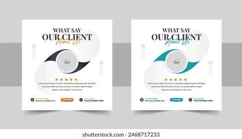 Modern client testimonial, customer feedback social media post template layout or web banner design with color variation template. Customer feedback testimonial social media post web banner layout