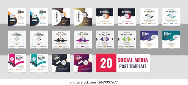 Modern client testimonial, customer feedback social media post template layout or web banner design. Creative Testimonial, What our Clients Say, Quote , Review, Feedback, Infographic Template