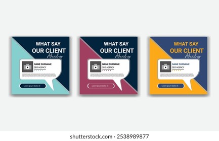 Testimonio moderno del cliente, diseño de Plantilla de publicaciones de redes sociales de Comentarios Cliente o diseño de Anuncio de Web