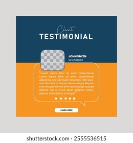 Modern client testimonial, customer feedback social media post template layout. Customer feedback