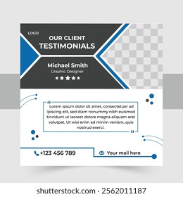 Modern client testimonial, customer feedback social media post template layout or web banner design with colour variation template. Customer feedback testimonial social media post web banner template