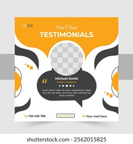 Modern client testimonial, customer feedback social media post template layout or web banner design with colour variation template. Customer feedback testimonial social media post web banner template