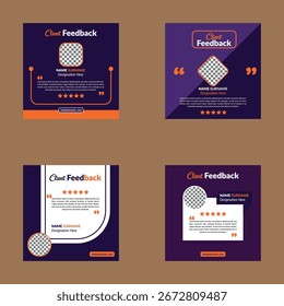 Diseño Testimonial Moderno de Cliente en un Paquete de Cuatro. Exhibición elegante del diseño para la promoción.
