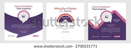 Modern client testimonial template for business feedback and customer rating post.