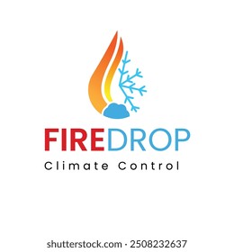 Modern climate control logo design with fire drop and ice elements for temperature regulation
